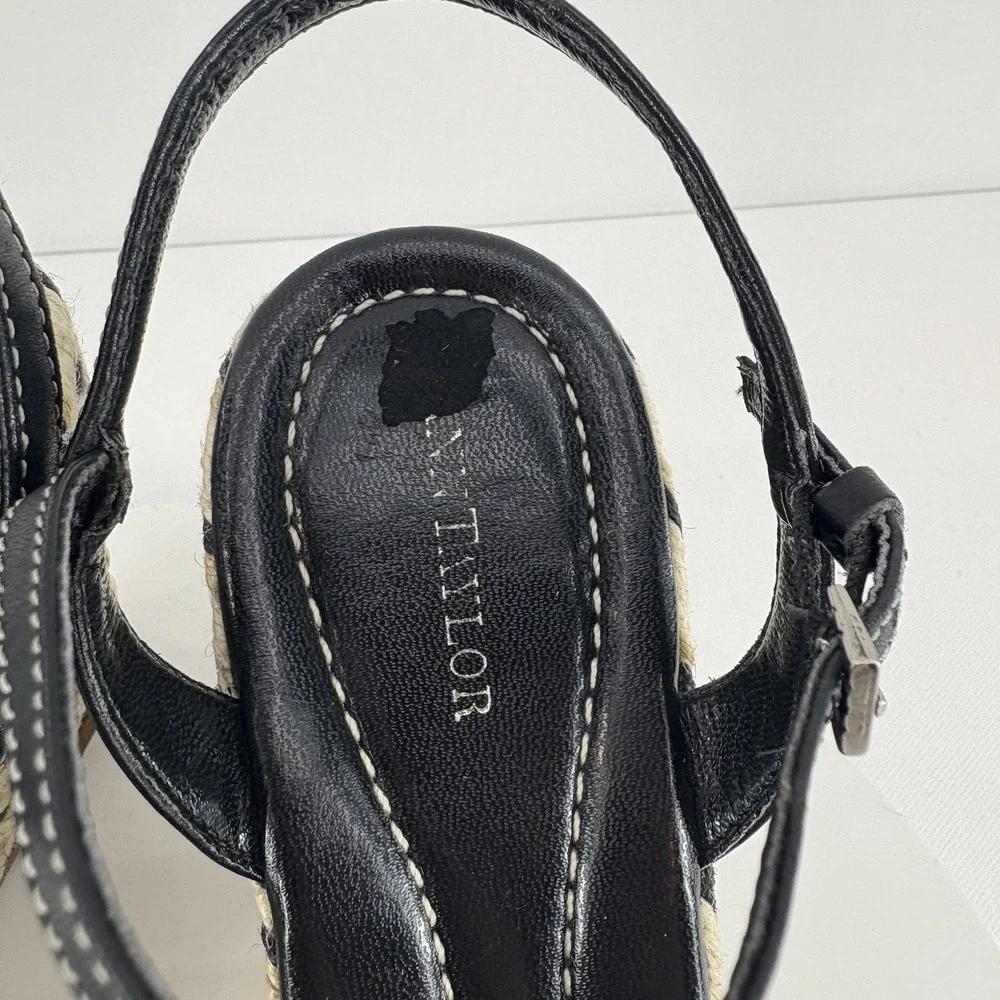 Ann Taylor Black Gold Espadrille Wedge Sandals Women's Size‎ 9